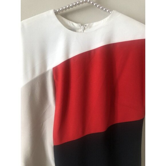 Anne Klein Womens Size 4 Colorblock Sheath Dress Red Black Tan Cream - Picture 2 of 6